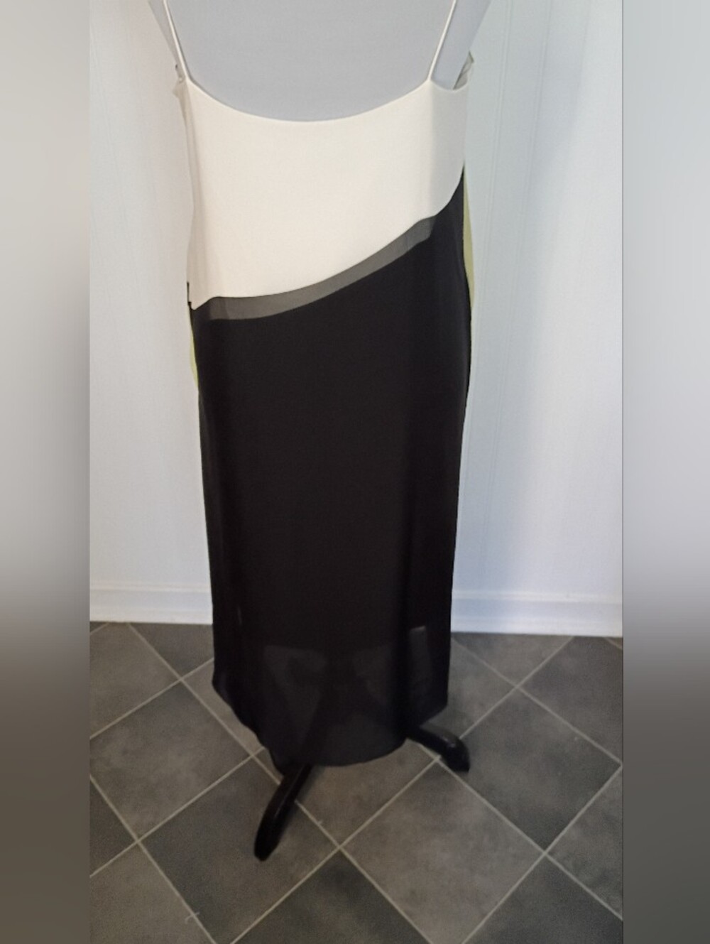 Tibi Pieza Draped Silk Slip Dress Colorblock Green Yellow Black Size 10 - Picture 10 of 15